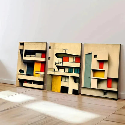 3pcs Abstract Modern Triptych Corbusier Blocks Wall Art Canvas Unframed - High Quality Print 100% Australian Made Wall Canvas - Bella Home Decor