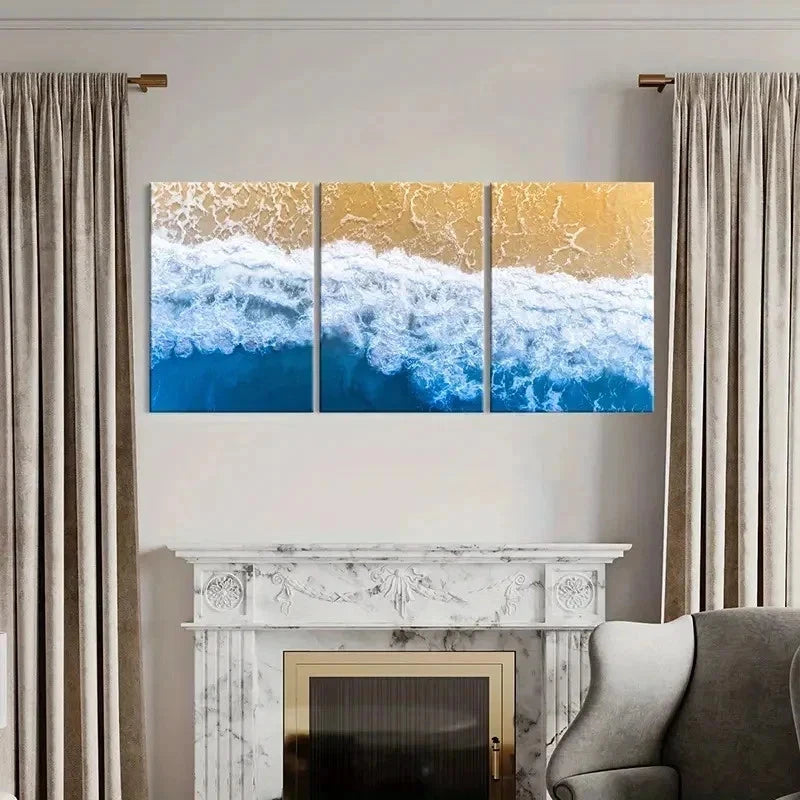 3pcs Ocean Waves at Sunset Serene Seaside Wall Art Set Canvas Framed 60x90cm - High Quality Print 100% Australian Made Wall Canvas Ready to Hang - Bella Home Decor