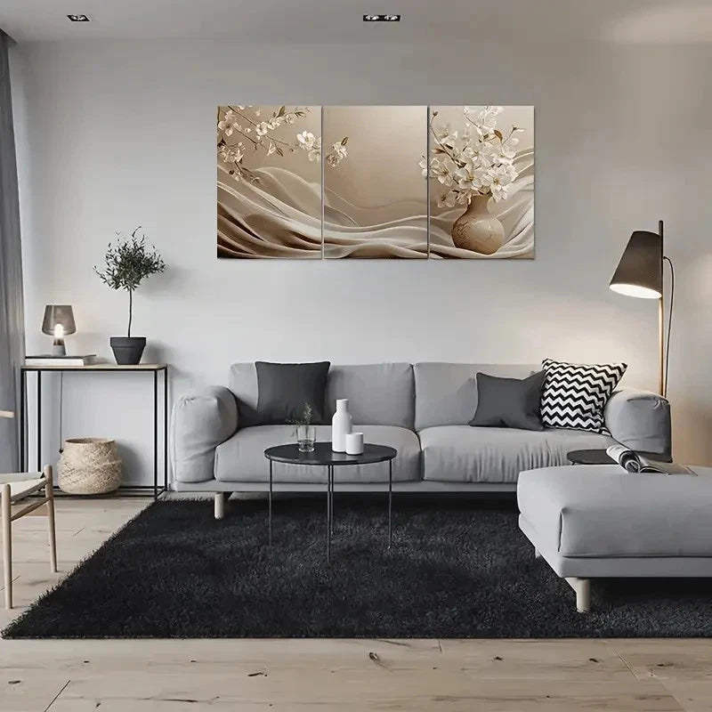 3pcs Abstract Floral Painting Vase Metal Print Ready to Hang Art - Bella Home Decor