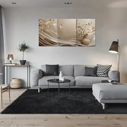 3pcs Abstract Floral Painting Vase Metal Print Ready to Hang Art - Bella Home Decor