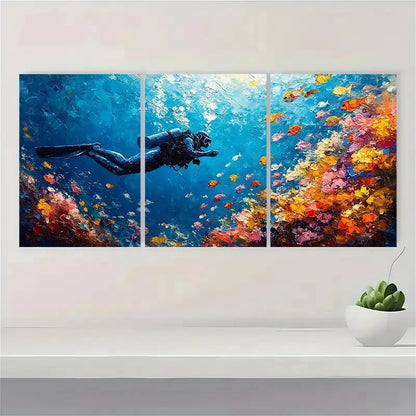 3pcs Underwater Ocean Seascape UO     Wall Art Set Canvas Framed 60x90cm - High Quality Print 100% Australian Made Wall Canvas Ready to Hang