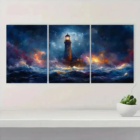 3pcs Lighthouse by the Sea nk Wall Art Set Canvas Unframed - High Quality Print 100% Australian Made Wall Canvas - Bella Home Decor