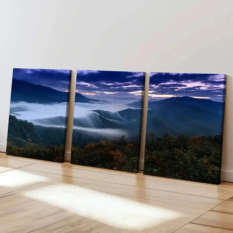 3pcs Mountains Misty Valleys Landscape Wall Art Set Canvas Framed 60x90cm - High Quality Print 100% Australian Made Wall Canvas Ready to Hang - Bella Home Decor