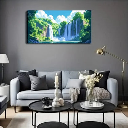 Waterfalls & Green Trees Lands Wall Art Canvas Office Home Room Framed 120x60cm - Bella Home Decor