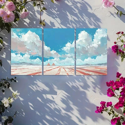 3pcs Red and White Striped Pyramids Rising Metal Print Ready to Hang Art