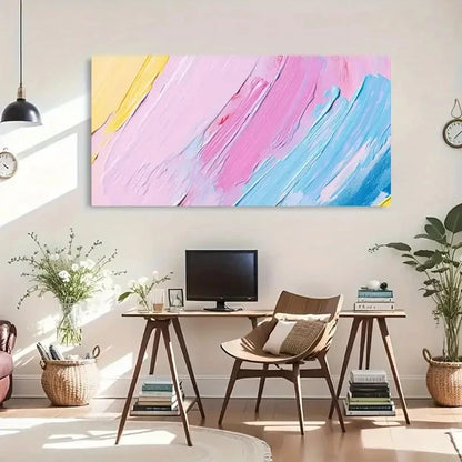 Soft Pastel Brushstrokes Wall Art Canvas Office Home Room Framed 120x60cm - Bella Home Decor