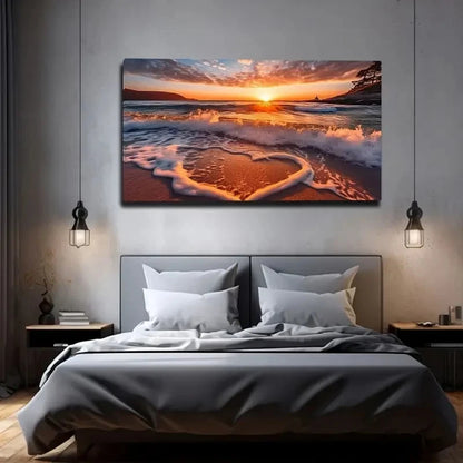 Heart-Shaped Waves Under The Wall Art Canvas Office Home Room Framed 120x60cm