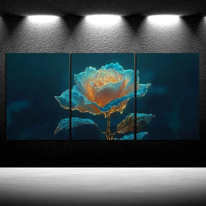 3pcs Abstract Golden Rose Flower Metal Print Ready to Hang Art - Bella Home Decor