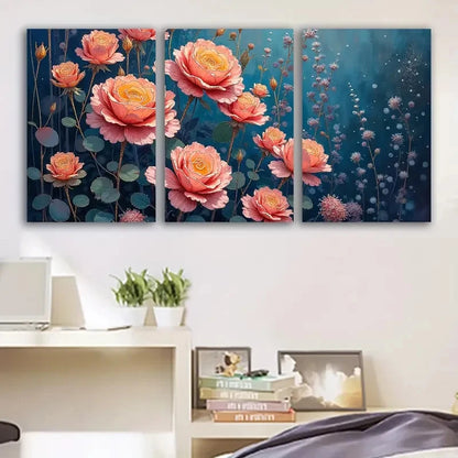 3pcs Orange Roses & Lotus Flowers In Blue Water Wall Art Set Canvas Framed 60x90cm - High Quality Print 100% Australian Made Wall Canvas Ready to Hang