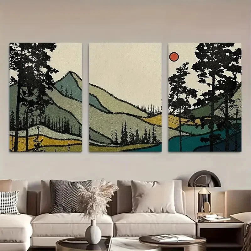 3pcs Forest Mountain Watercolor Metal Print Ready to Hang Art - Bella Home Decor