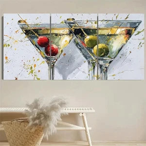 3pcs Martini Gin And Olives Luxury Art Wall Art Set Canvas Framed 40x60cm - High Quality Print 100% Australian Made Wall Canvas Ready to Hang