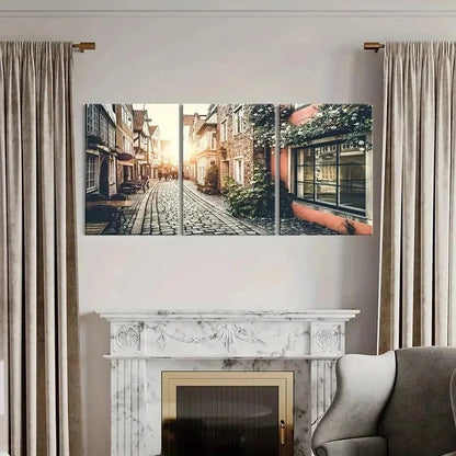 3pcs European Style Street Decoration Wall Art Set Canvas Framed 50x70cm - High Quality Print 100% Australian Made Wall Canvas Ready to Hang