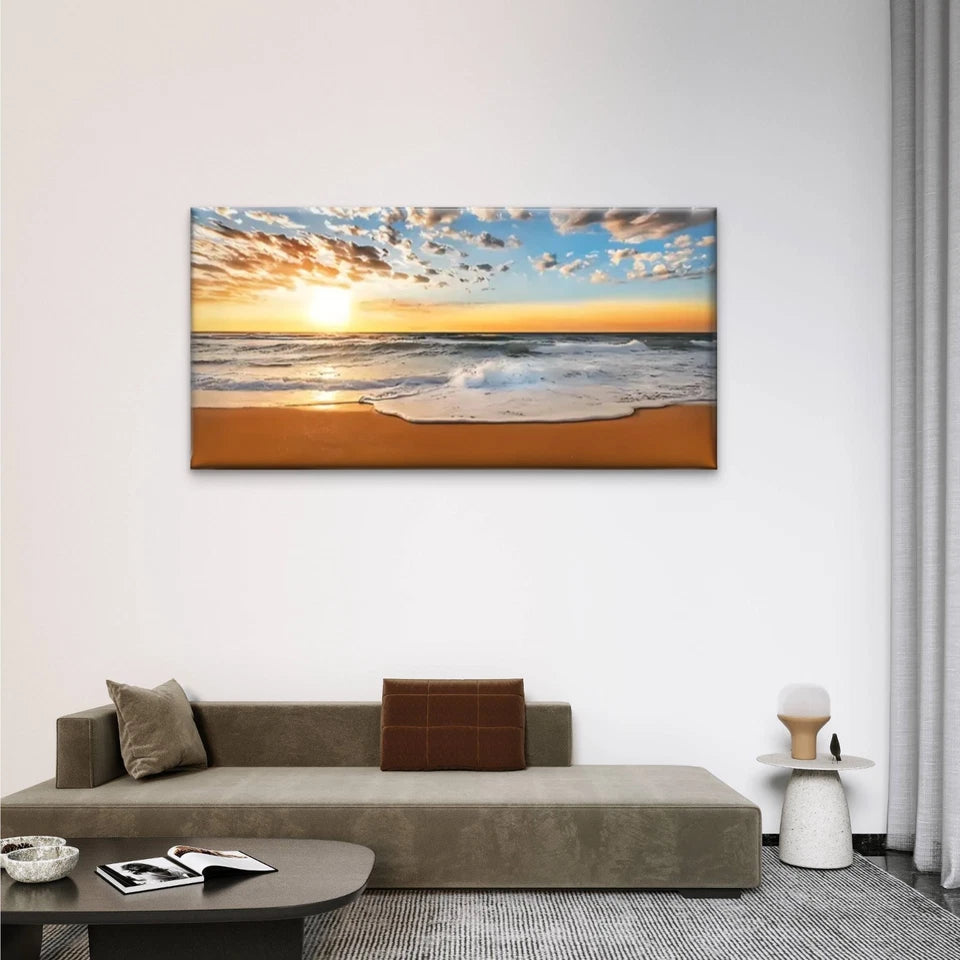 The Beach Sun Falls Nature Wall Art Canvas Office Home Room Framed 120x60cm