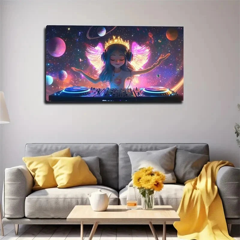 Winged Crowned Girl Console Wall Art Canvas Office Home Room Framed 120x60cm