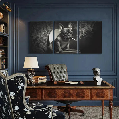 3pcs Artistic French Bulldog Smoking Cigarette Metal Print Ready to Hang Art - Bella Home Decor