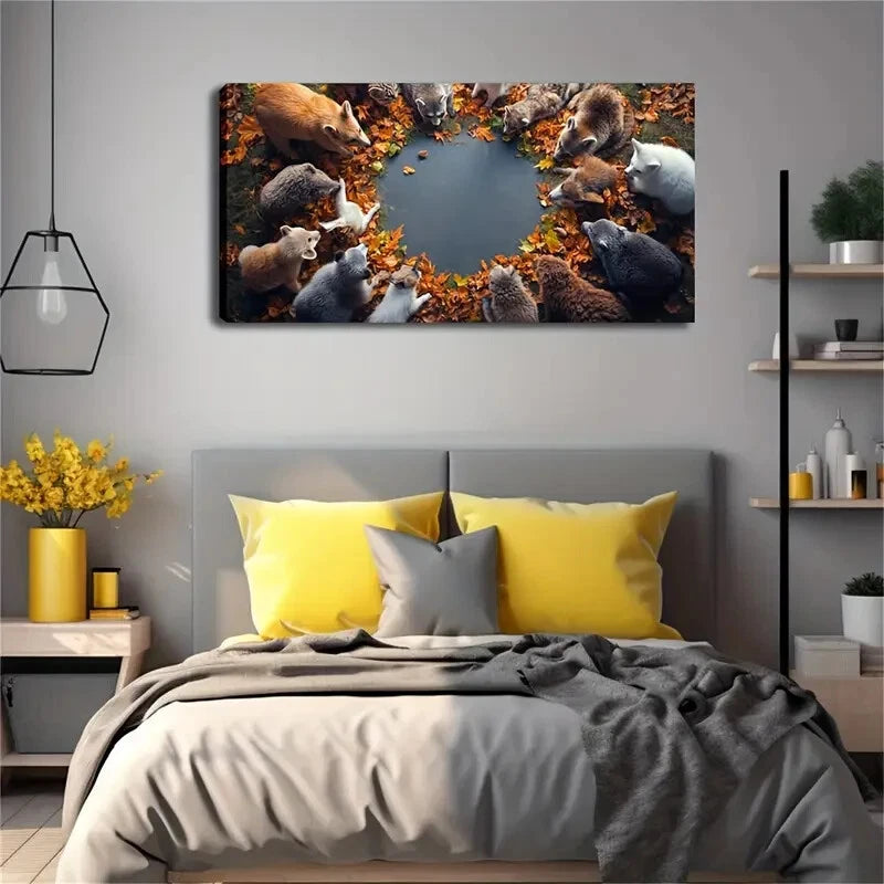 Shows A Scene Of A Group Of Fox Wall Art Canvas Office Home Room Framed 120x60cm