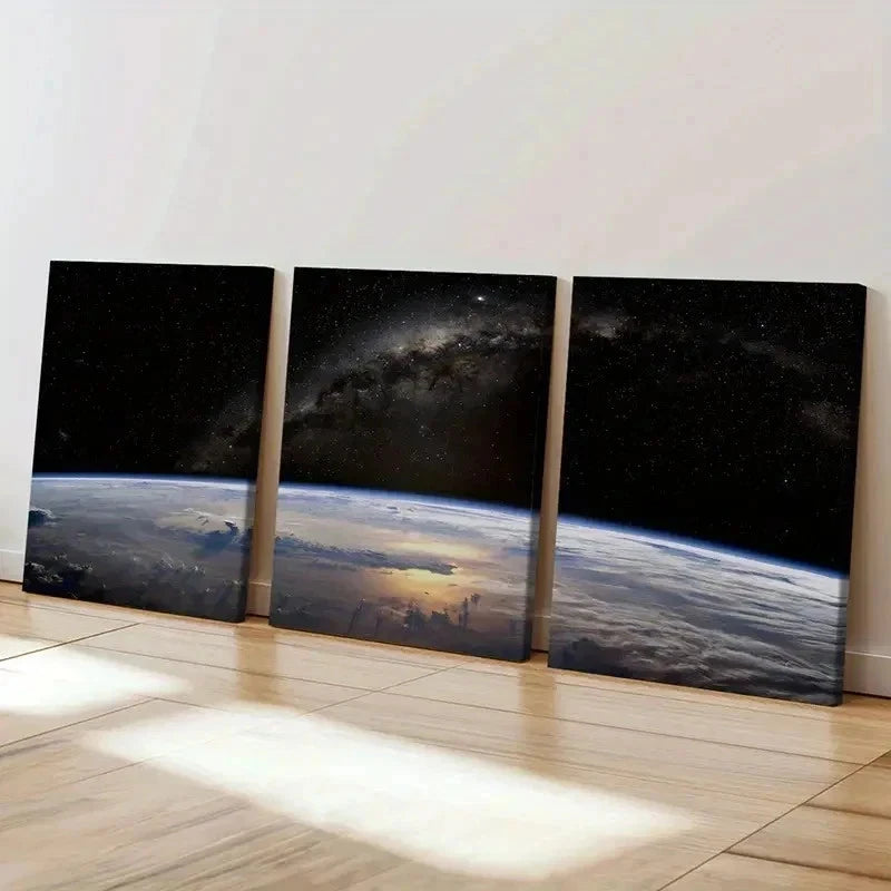 3pcs Outer Space Galaxy Planet Dark Universe Wall Art Set Canvas Framed 40x60cm - High Quality Print 100% Australian Made Wall Canvas Ready to Hang - Bella Home Decor