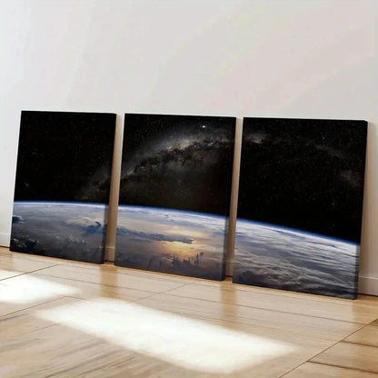 3pcs Outer Space Galaxy Planet Dark Universe Wall Art Set Canvas Framed 40x60cm - High Quality Print 100% Australian Made Wall Canvas Ready to Hang - Bella Home Decor