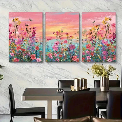 3pcs Summer Sunrise Coastal Wildflower Perfect Wall Art Set Canvas Framed 50x70cm - High Quality Print 100% Australian Made Wall Canvas Ready to Hang