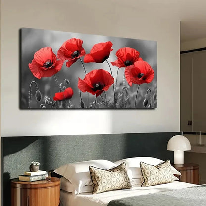 Abstract Red Poppy Wall Art canvas office home room framed 120x60cm