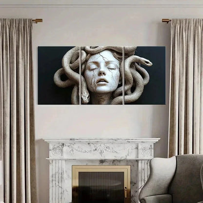 3pcs Medusa Abstract Art with Serpent & Female Wall Art Set Canvas Framed 40x60cm - High Quality Print 100% Australian Made Wall Canvas Ready to Hang - Bella Home Decor