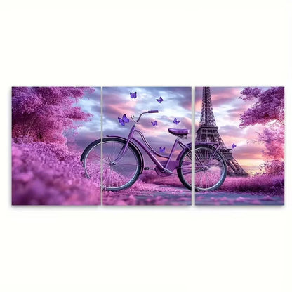 3pcs Bike with Lavender Butterflies by Eiffel Wall Art Set Canvas Framed 40x60cm – High Quality Print 100% Australian Made Wall Canvas Ready to Hang - Bella Home Decor