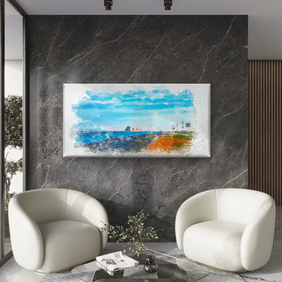 Watercolor Art Ship Marmara Sea Wall Art Canvas Office Home Room Framed 120x60cm