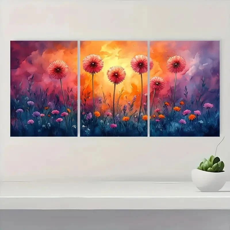 3pcs Vibrant Sunset Sky & Lush Greenery H   Framed Wall Art Set Canvas Framed 50x70cm - High Quality Print 100% Australian Made Wall Canvas Ready to Hang