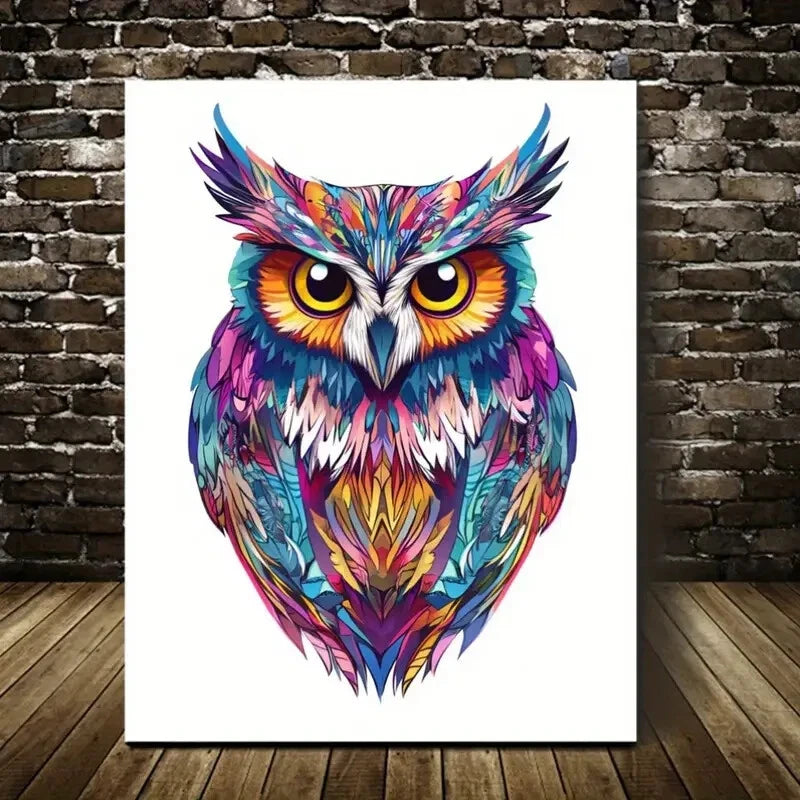 Beautiful Vibrant Owl Contemporary Painting 40x60cm Metal Print Ready to Hang - Bella Home Decor