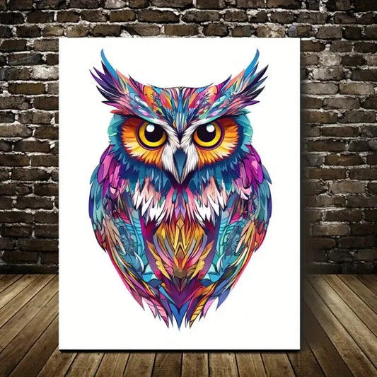 Beautiful Vibrant Owl Contemporary Painting 40x60cm Metal Print Ready to Hang - Bella Home Decor