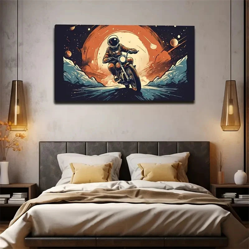 Astronaut Racer Against Moon Wall Art Canvas Office Home Room Framed 120x60cm