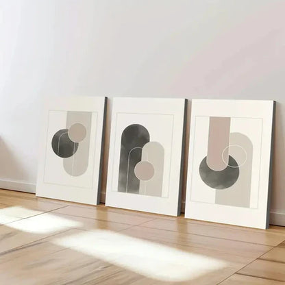 3pcs Mid Century Modern Abstract Shapes Rounds Wall Art Canvas Unframed - High Quality Print 100% Australian Made Wall Canvas
