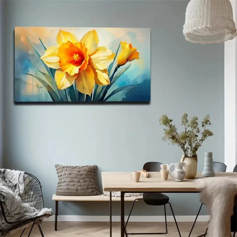 Vibrant Yellow Daffodils Wall Art Canvas Office Home Room Framed 120x60cm