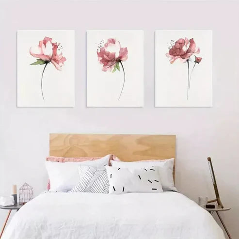 3pcs Watercolor Style Peony Shabby Chic Flowers Canvas Unframed - High Quality Print 100% Australian Made Wall Canvas