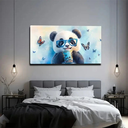 Adorable Panda Blue Glasses Wall Art Canvas Office Home Room Framed 120x60cm - Bella Home Decor