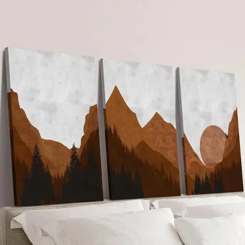 3pcs Bohemian Decorative Mountain Painting Wall Art Set Canvas Unframed - High Quality Print 100% Australian Made Wall Canvas - Bella Home Decor