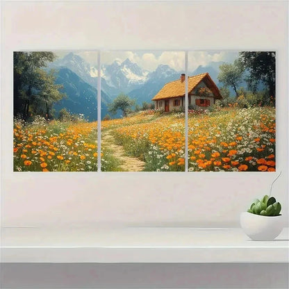 3pcs Vintage Wildflower Meadow Landscape Perfect Wall Art Set Canvas Framed 50x70cm - High Quality Print 100% Australian Made Wall Canvas Ready to Hang