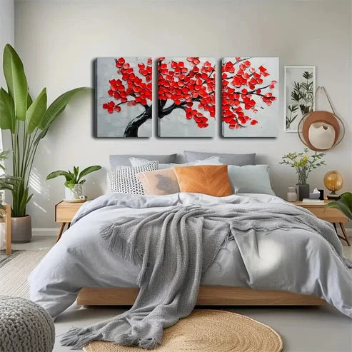 3pcs Red Leaf Vintage Style Wall Art Set Canvas Unframed - High Quality Print 100% Australian Made Wall Canvas