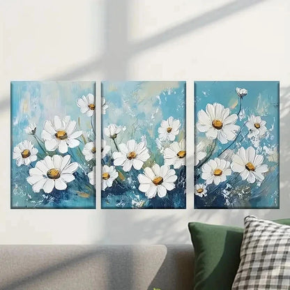 3pcs Painting of Vibrant White Flowers Wall Art Set Canvas Framed 50x70cm - High Quality Print 100% Australian Made Wall Canvas Ready to Hang