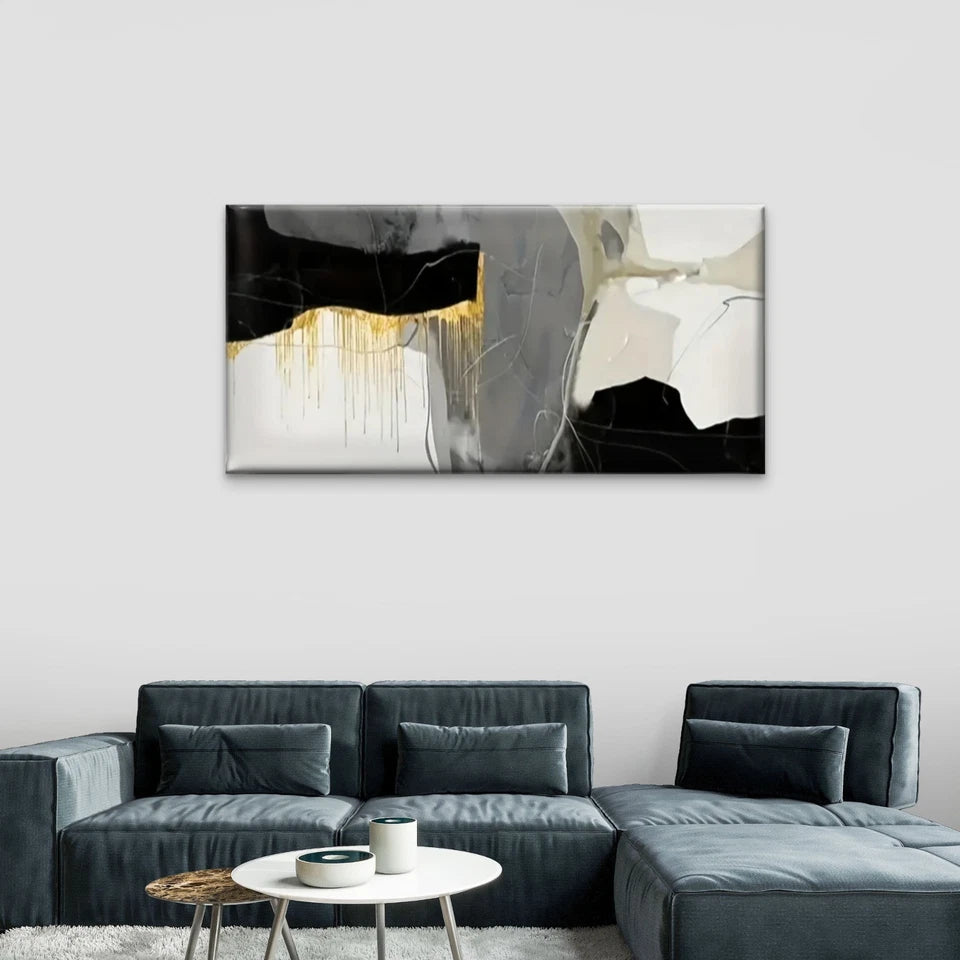 Golden Gray Abstract Perfect Wall Art Canvas Office Home Room Framed 120x60cm
