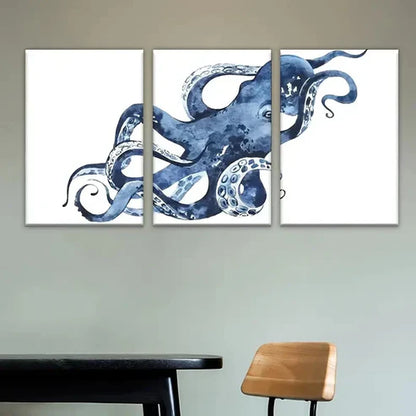 3pcs an octopus is painted on white Wall Art Set Canvas Unframed - High Quality Print 100% Australian Made Wall Canvas