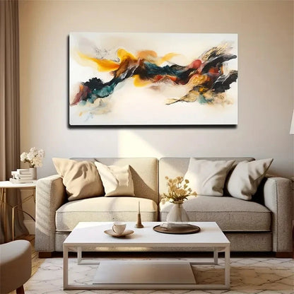 Vibrant Fluid Design In Orange Wall Art Canvas Office Home Room Framed 120x60cm