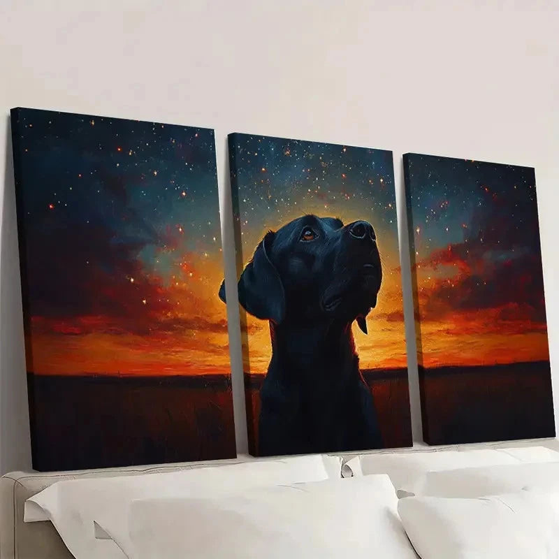 3pcs Starry Sky Dog Vibrant Colors Wall Art Set Canvas Framed 50x70cm - High Quality Print 100% Australian Made Wall Canvas Ready to Hang