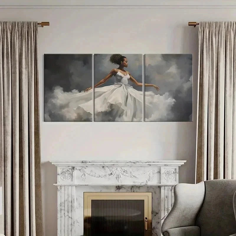 3pcs Beautiful Woman Dancing in White Dress Wall Art Set Canvas Framed 60x90cm - High Quality Print 100% Australian Made Wall Canvas Ready to Hang - Bella Home Decor