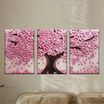 3pcs a pink tree with leaves Wall Art Set Canvas Framed 50x70cm - High Quality Print 100% Australian Made Wall Canvas Ready to Hang - Bella Home Decor