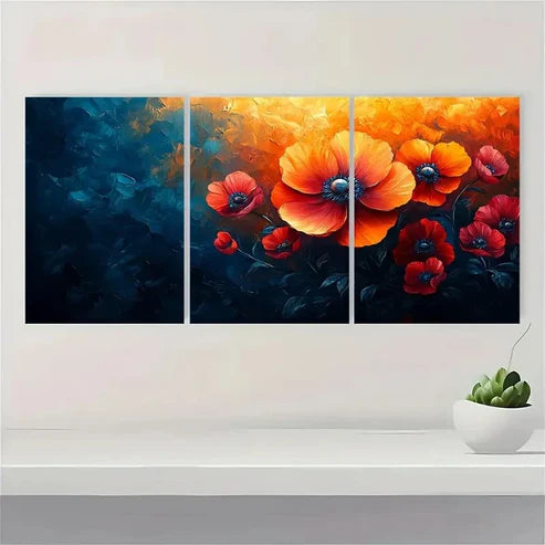 3pcs Vivid Flower Print Abstract Floral PL Wall Art Set Canvas Unframed - High Quality Print 100% Australian Made Wall Canvas