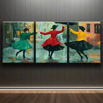 3pcs Dancing in the Rain Scene Wall Art Set Canvas Framed 40x60cm - High Quality Print 100% Australian Made Wall Canvas Ready to Hang - Bella Home Decor
