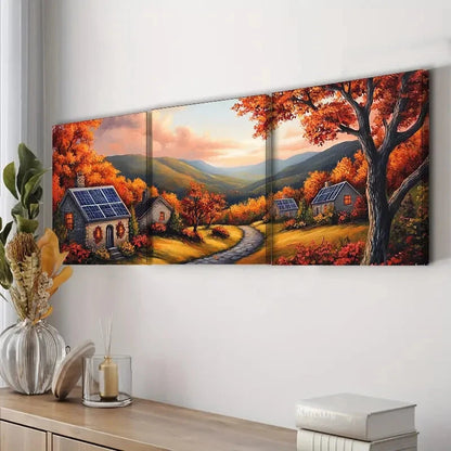 3pcs Autumn Sun House Waterproof Nature Perfect Wall Art Set Canvas Framed 40x60cm - High Quality Print 100% Australian Made Wall Canvas Ready to Hang