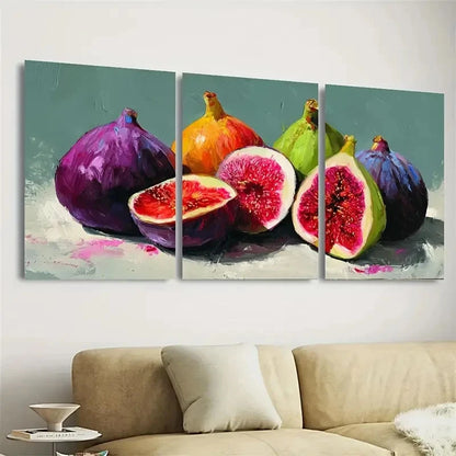 3pcs Still Life Fig Fruit Print Kitchen Art Wall Art Set Canvas Framed 50x70cm - High Quality Print 100% Australian Made Wall Canvas Ready to Hang