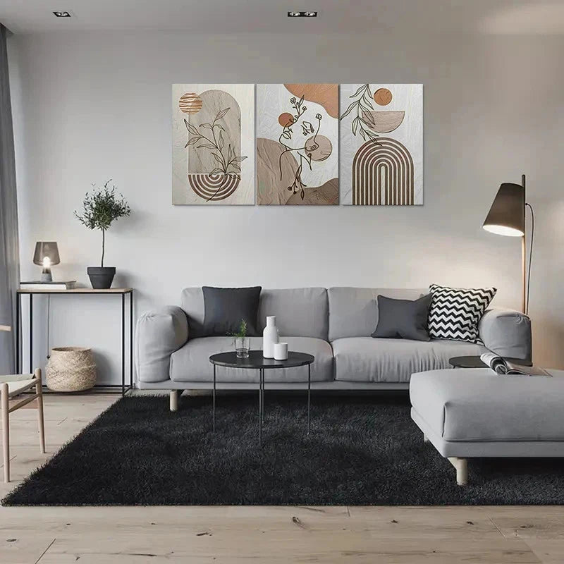 3pcs Neutral Toned Geometric Beige Metal Print Ready to Hang Art